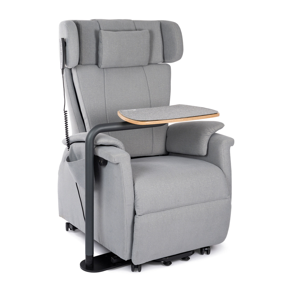 Saljol swivel table for relaxing and stand-up chair, mounted on the right of the chair, full view