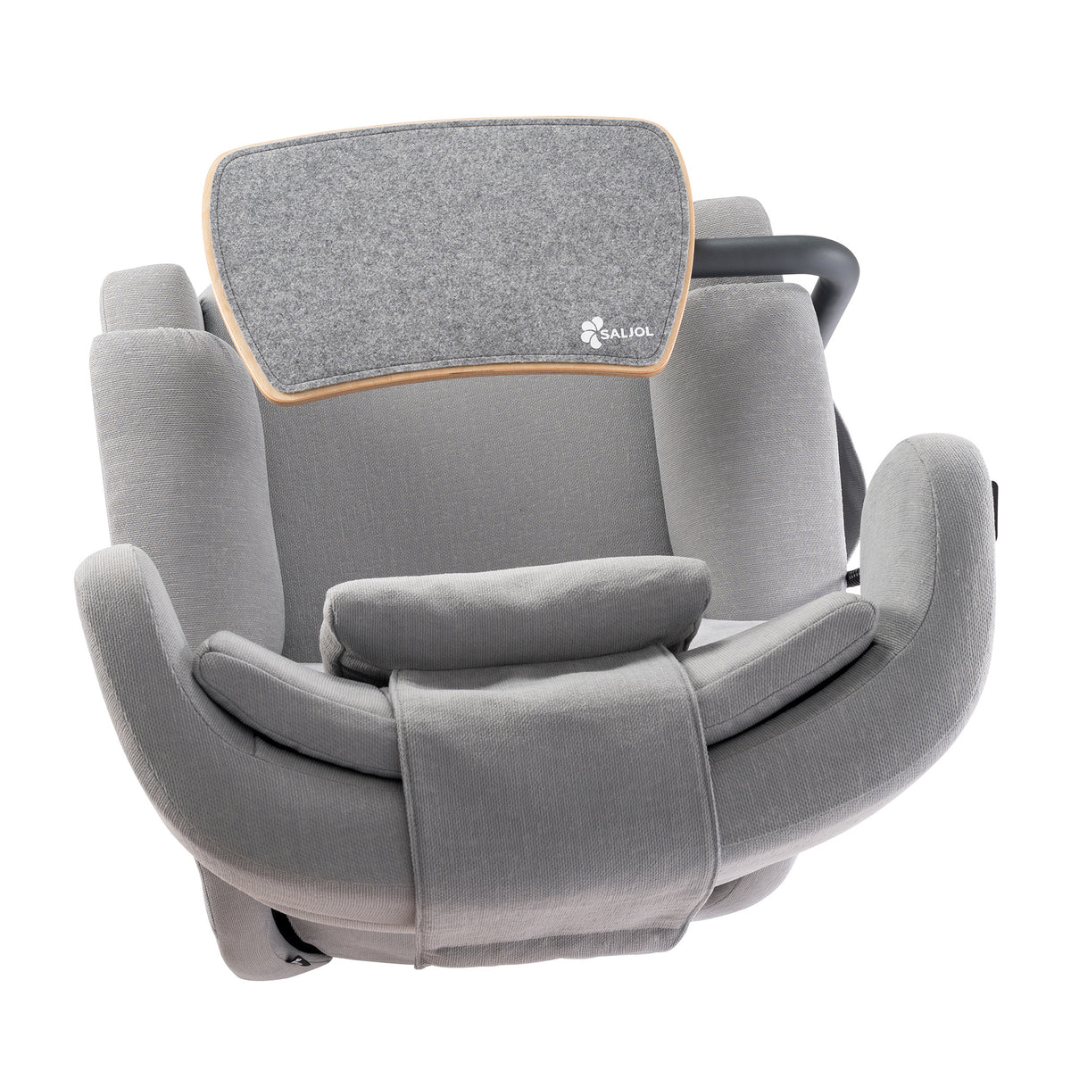 Saljol swivel table for relaxing and stand-up chair, top view mounted on the chair
